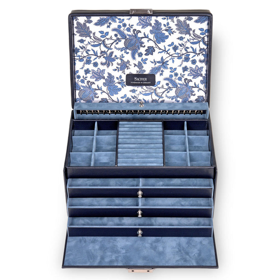 Jewelry box Jasmin florage / navy (leather)