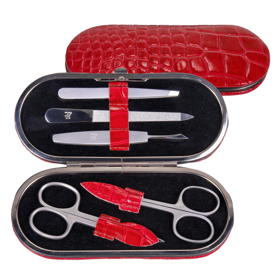 5 pcs. manicure set Manikürenset / red (leather)