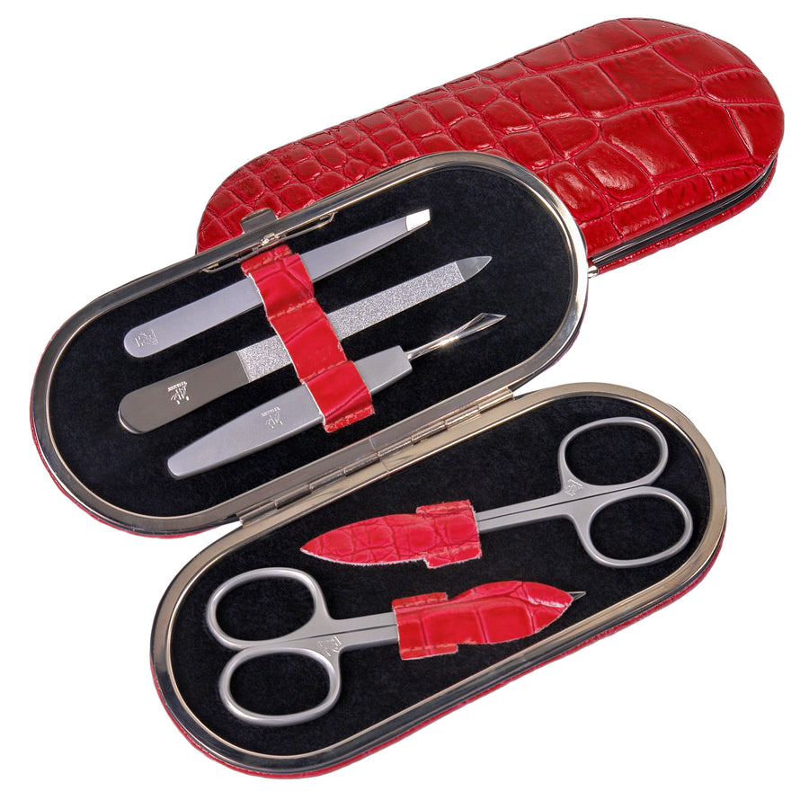 5-delige manicurekoffer manicureset / rood (leer)