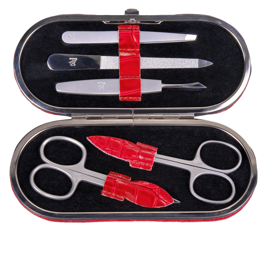 5-piece manicure case Manicure set / red (leather)