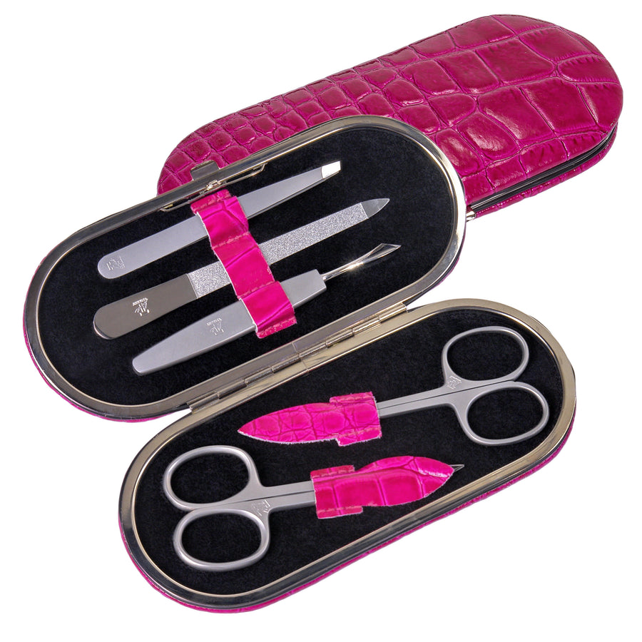 5-piece manicure case Manicure set / pink (leather)