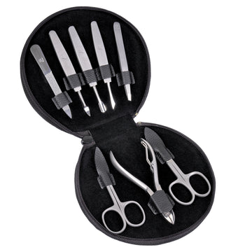 8-piece manicure case Manicure set / black (leather)