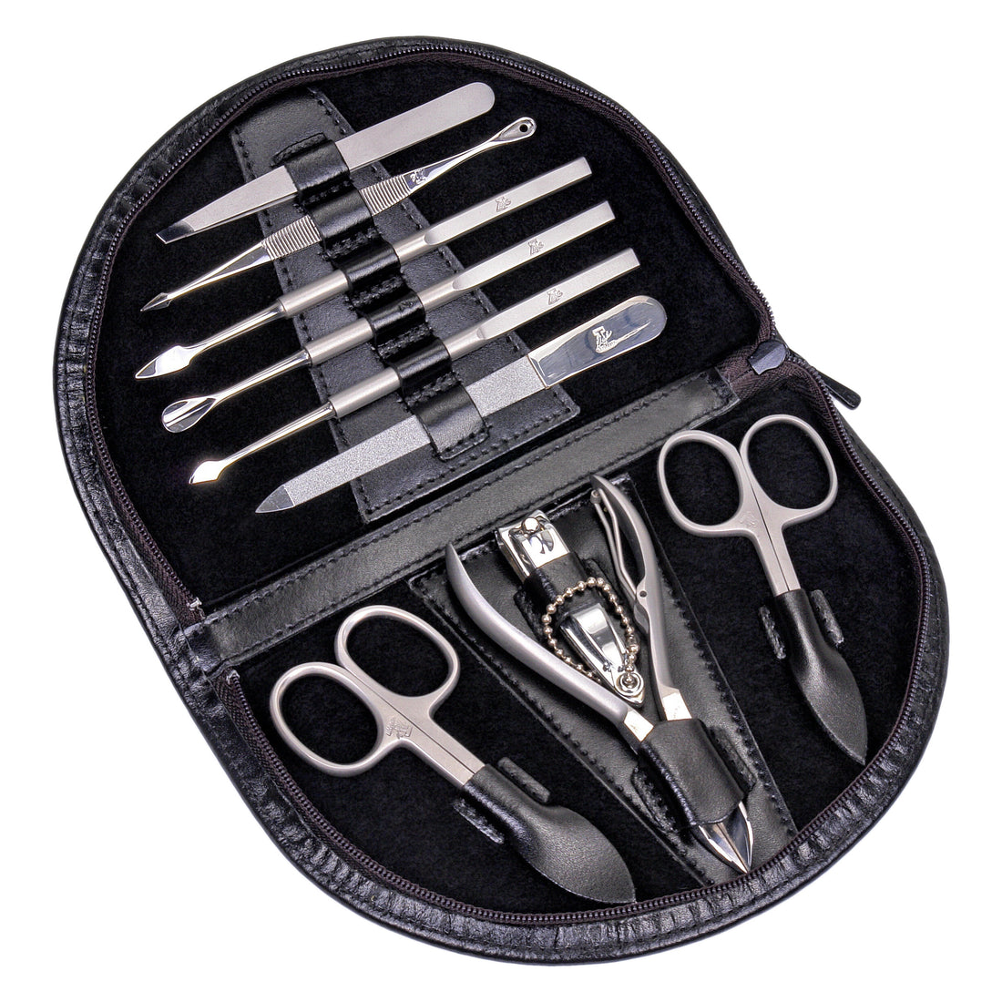 10-piece manicure case Manicure set / black (leather)